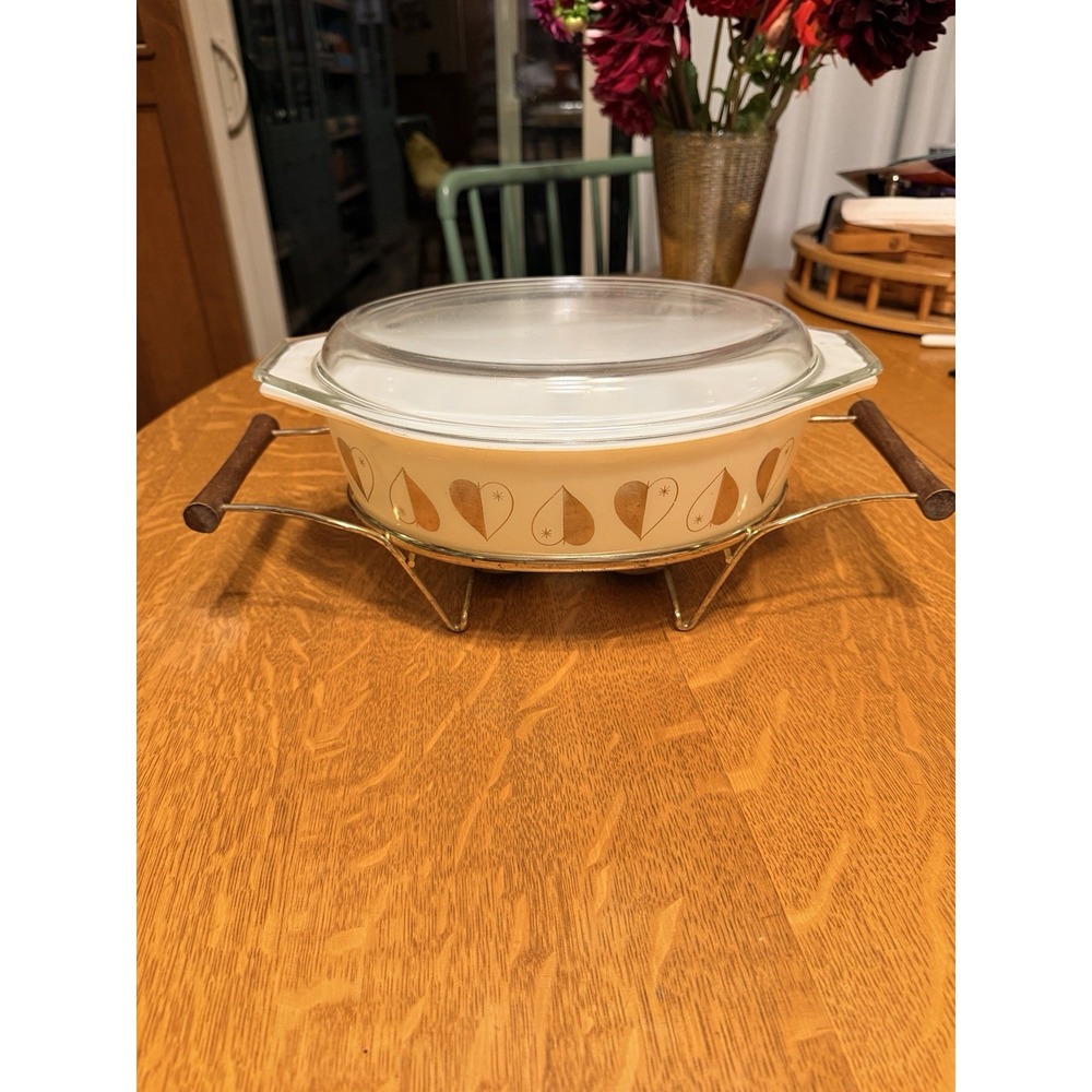 Vintage Rare Pyrex Golden Heart 2.5qt Casserole Dish Warming Rack W/ Lid